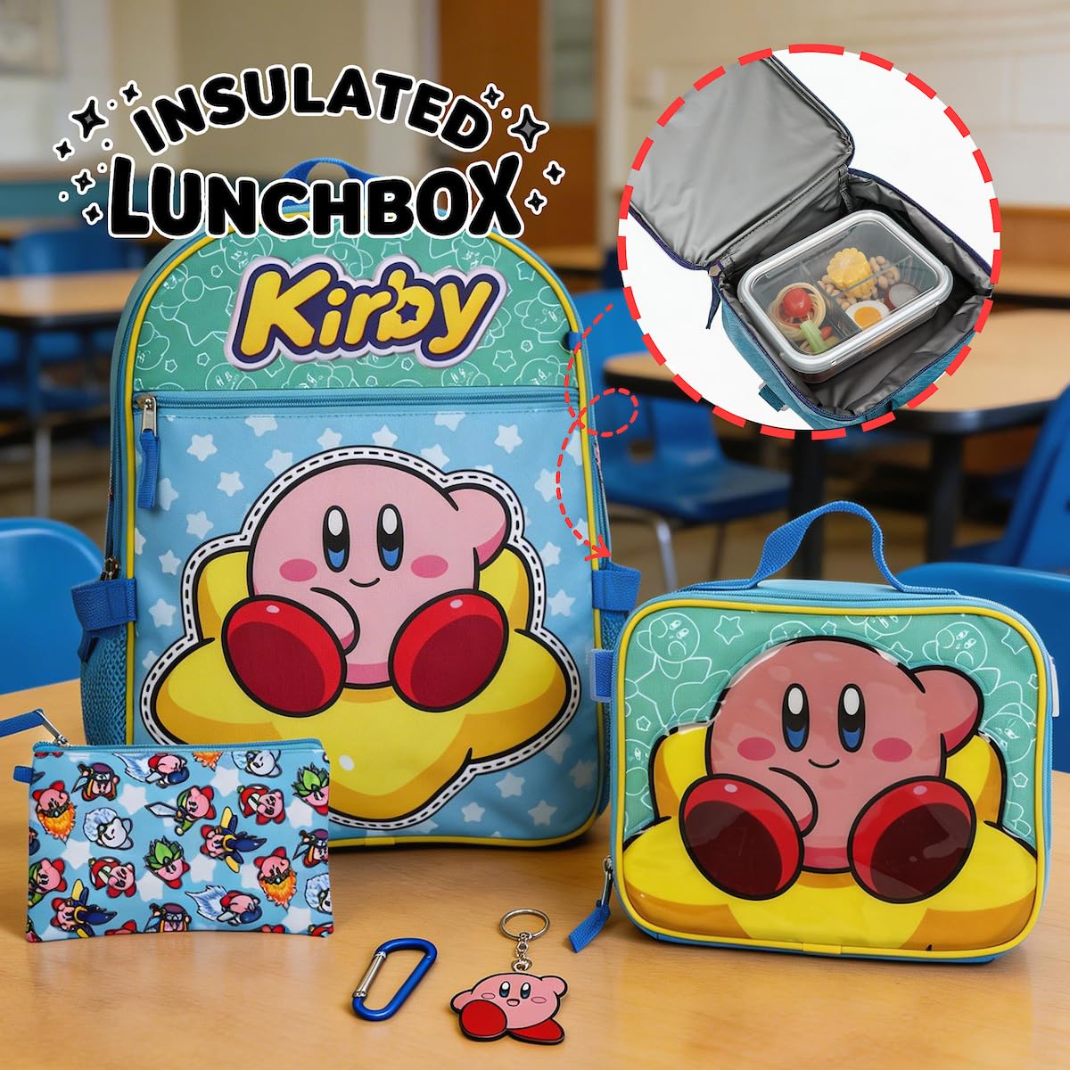 Bioworld Kirby - Juego de Mochila de 5 Piezas (niño pequeño y Grande), Amarillo, Talla única