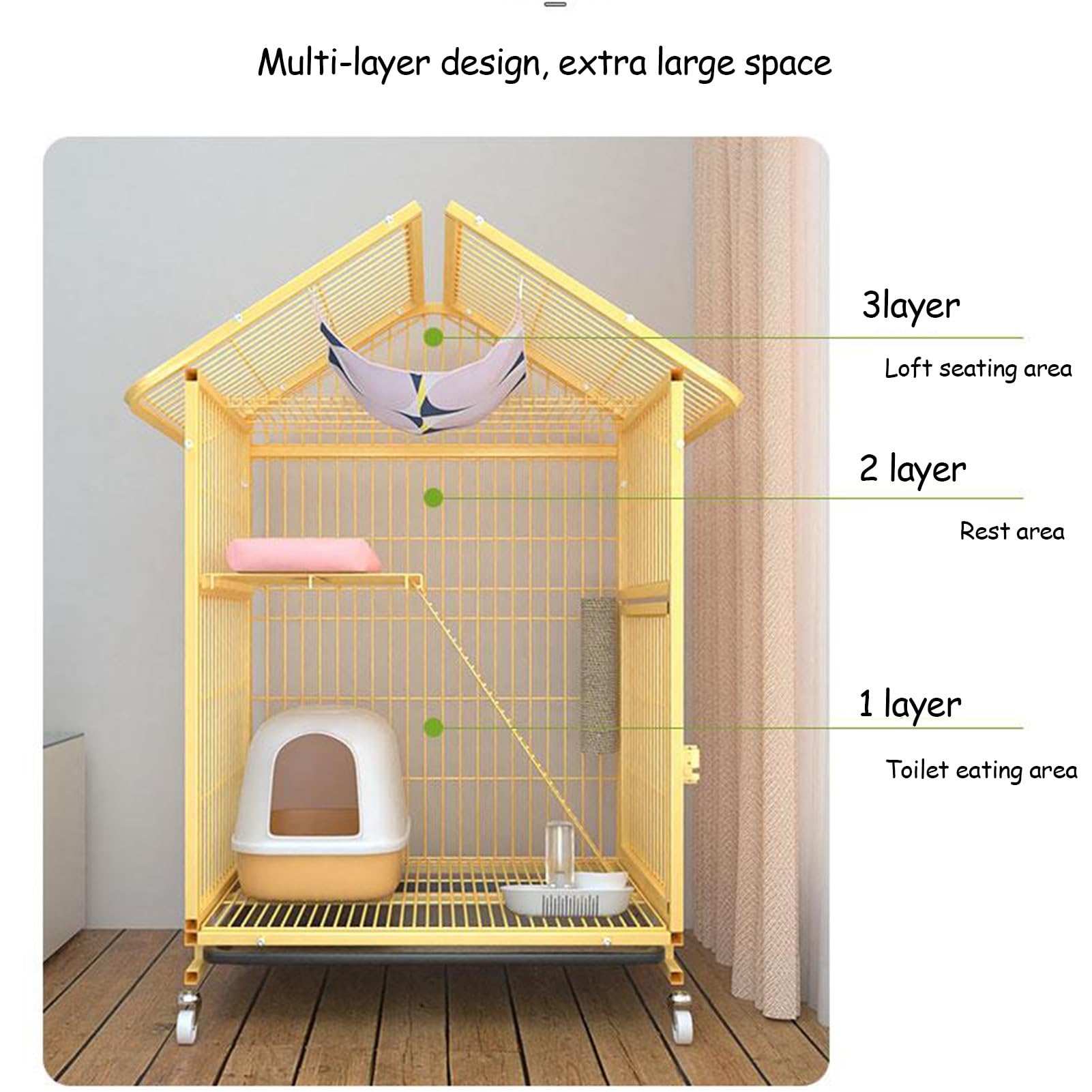 Amazon.co.jp: 猫用ケージ、4輪付きキャットケージ 、マルチドア