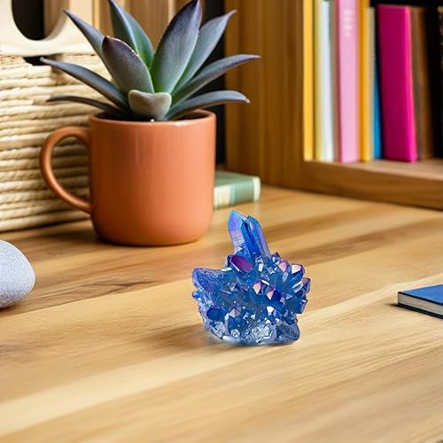 Miniatura 6 de DECHOUS Geoda de racimo de cristal natural, geoda de cuarzo azul crudo, pequeños cristales curativos para decoración del hogar, curación, meditación