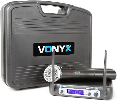 Vonyx WM521 2-Kanal-VHF-Funkmikrofon-System Handmikrofon Funk-EmpfA nger  XLR- und 6 3 Klinke-AusgA nge  blaues Displays  1 5 6 3 Klinke-Kabel  Koffer  schwarz