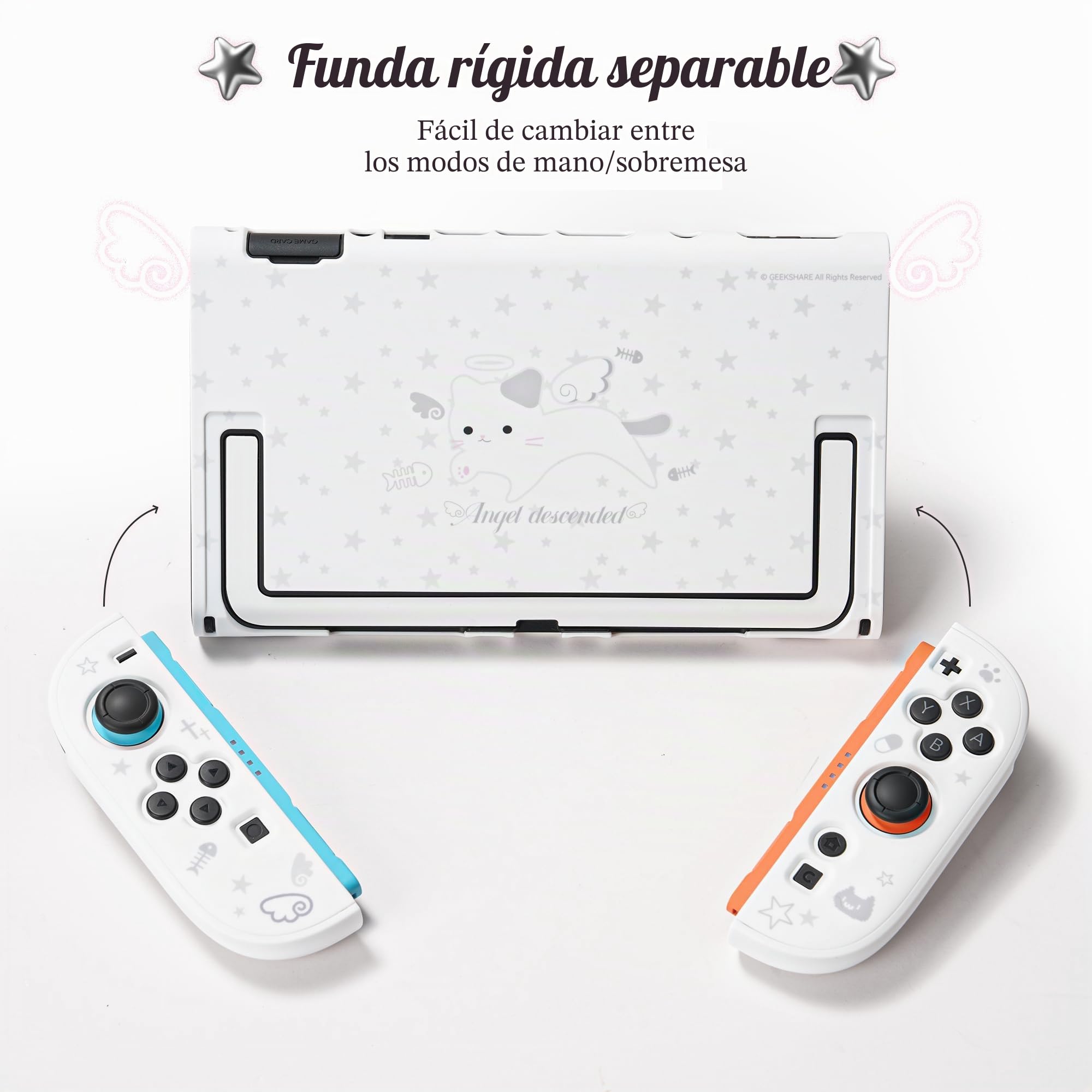 GeekShare Carcasa protectora compatible con Switch 2, funda acoplable de dibujos animados Kawaii compatible con Switch 2, diseño antiarañazos y de absorción de golpes, diseño de Star Kitty
