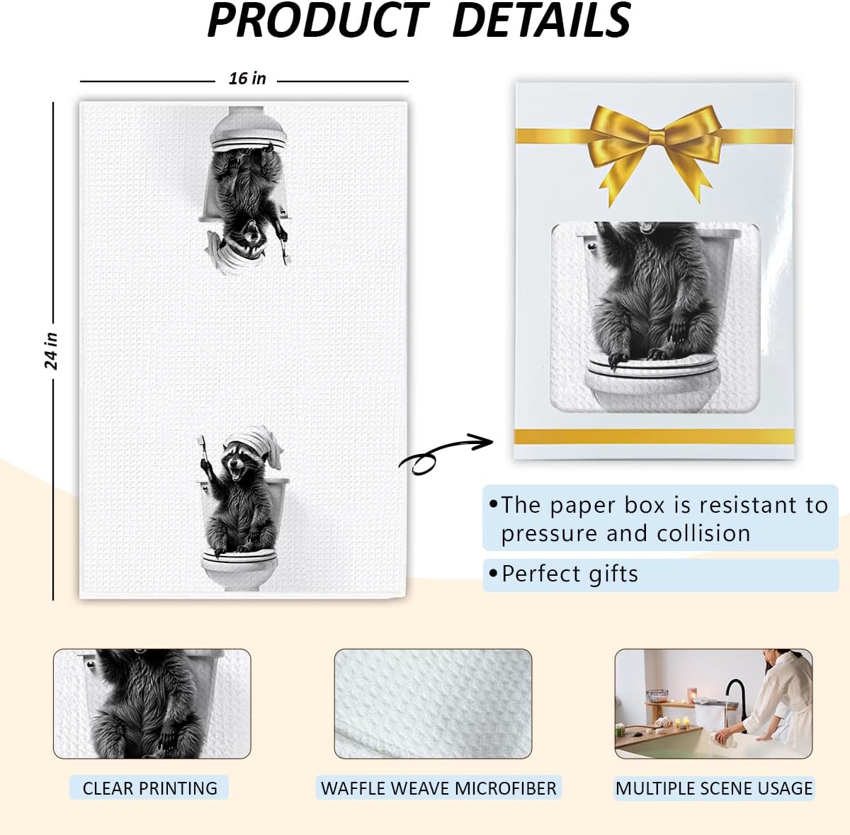 1 PCS Funny Cute Raccoon Hand Towels for Bathroom,Raccoon Gifts for Women,Raccoon Decor Cute Kitchen Towels,Animal Decorative Towels for Bathroom, Pet Owners Housewarming - A18 - Image 2