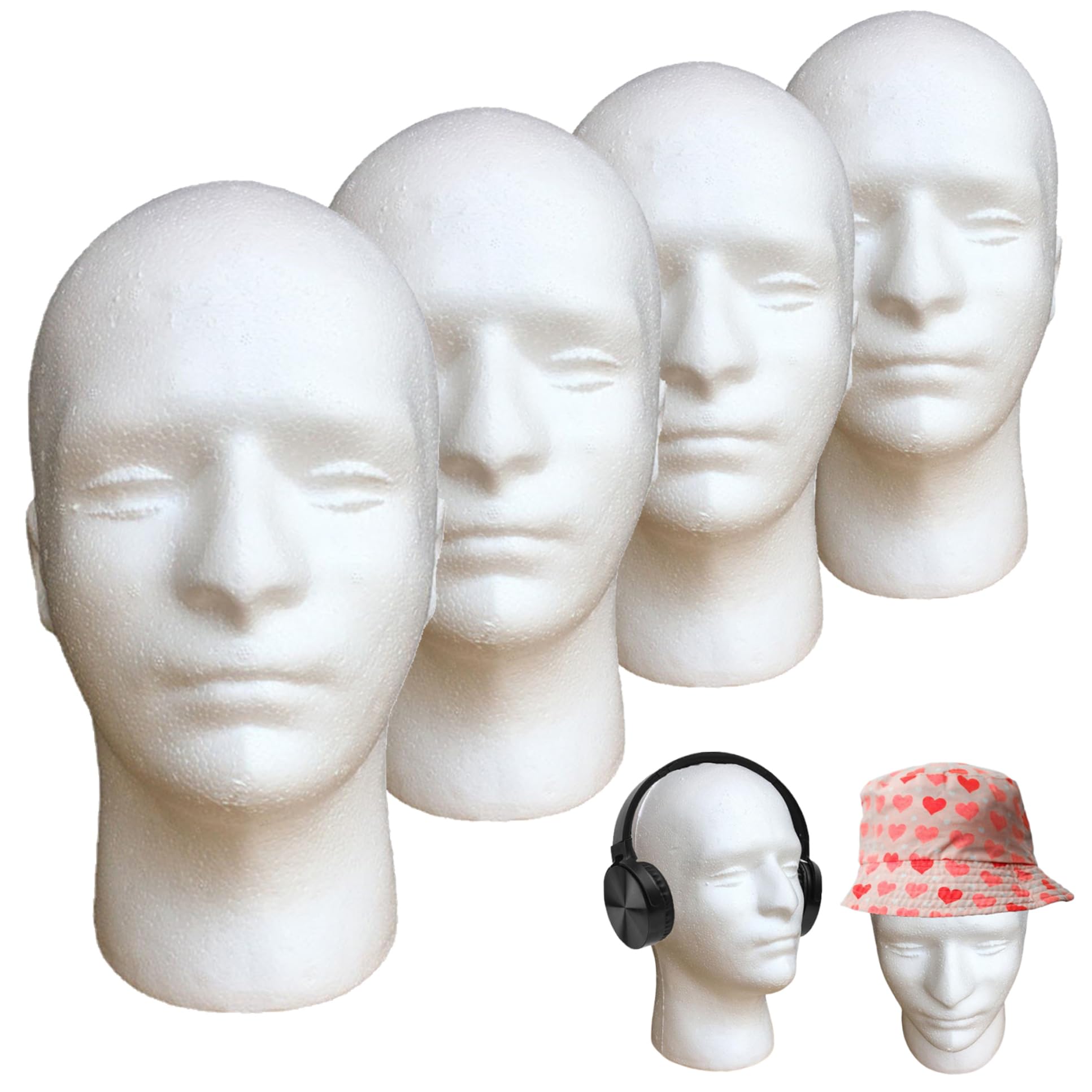 4PCS -Schaumkopf, Styroporkopf, männliche Schaumkopfform, Schaufensterpuppe für Masken, Hüte, Perücken, Halloween -Dekoration