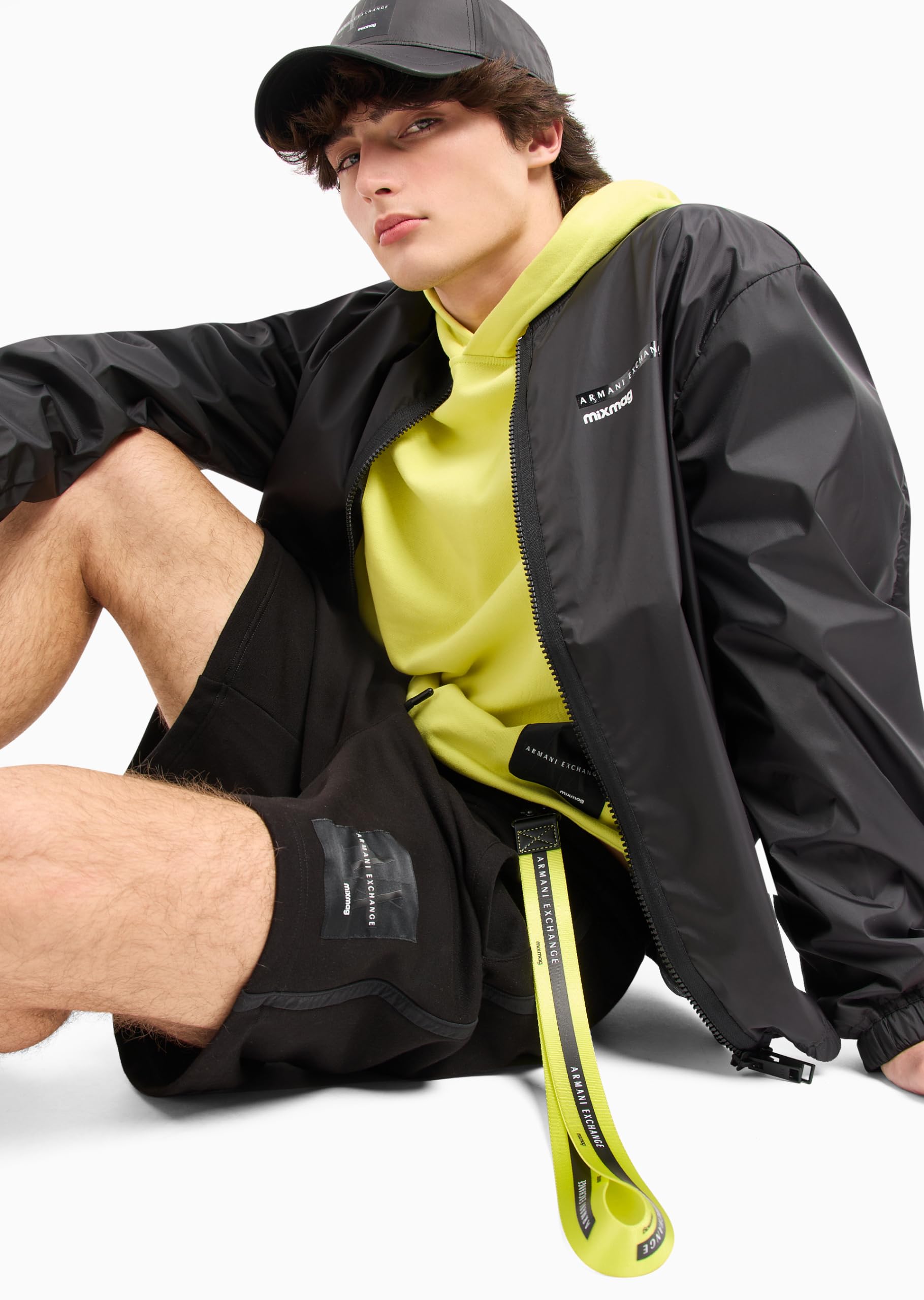 A | X ARMANI EXCHANGE męska edycja limitowana kolekcja Mixmag logo naszywka pulower bluza z kapturem bluza z kapturem, Żółta śliwka, M
