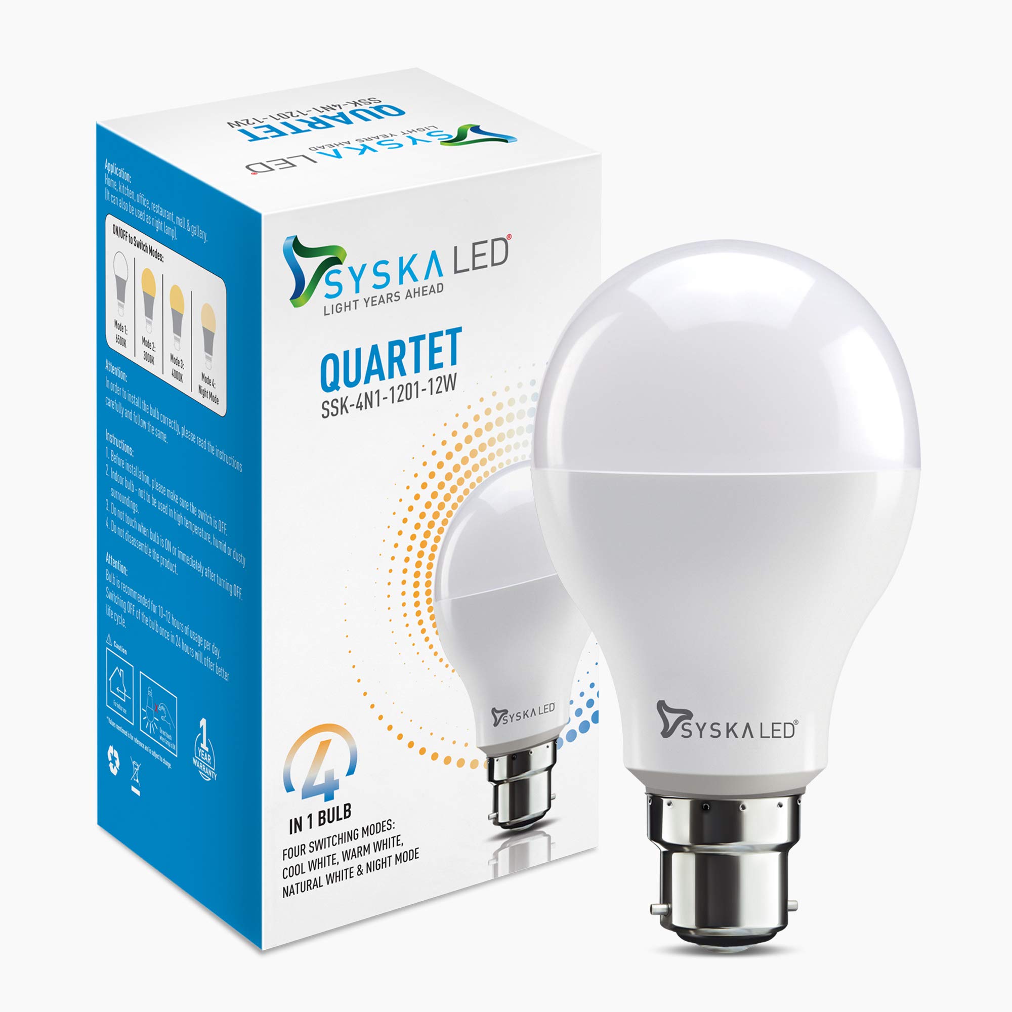 SYSKA 4IN1-1201 Quartet 12W with 4 Color (Cool White, Warm White