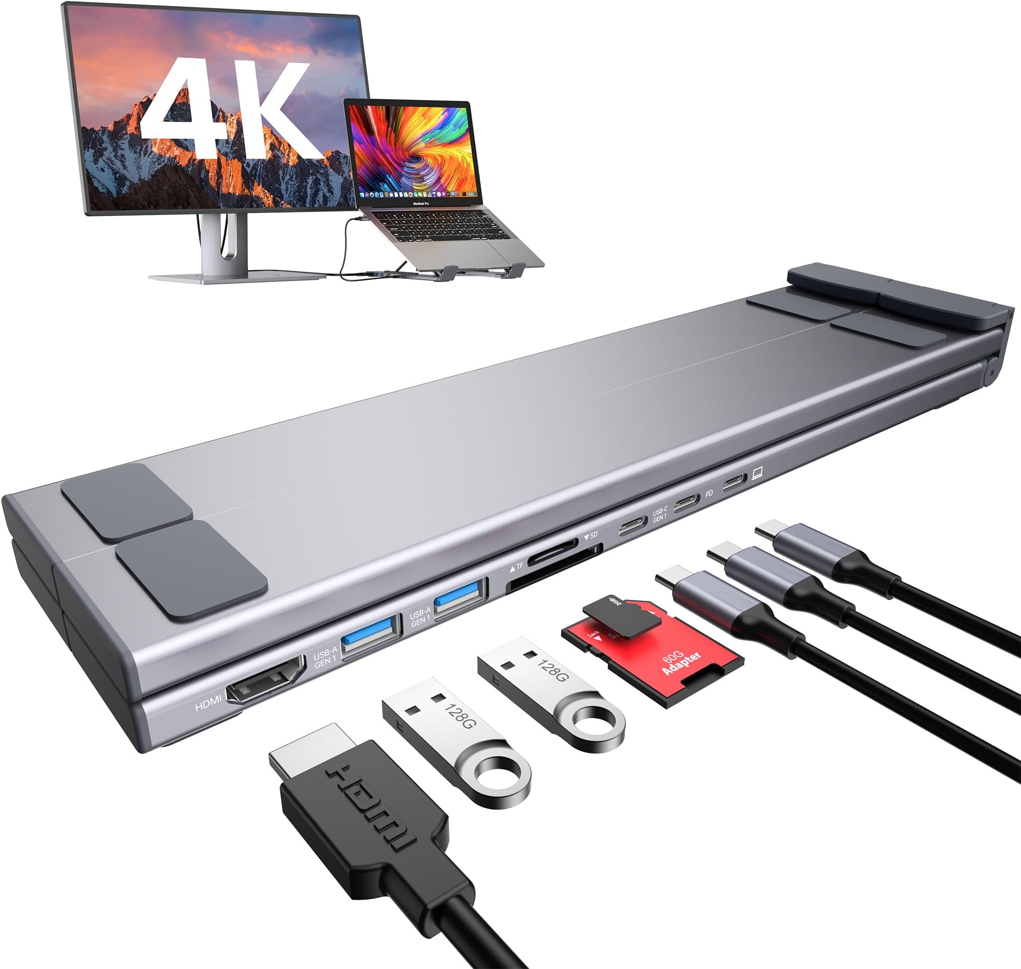 USB C Laptop Docking Station Stand, 7 in 1 Hub with 4K HDMI, 2 USB 3.1, PD 100W, Universal Dock for MacBook Pro/Air/Dell/HP/Surface/Lenovo, Plug and Play