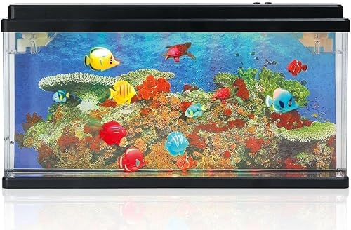 Lightahead Acuario artificial, peces nadadores y tortugas marinas tanque con burbujas y LED multicolor de gran tamaño (peces y tortugas marinas)