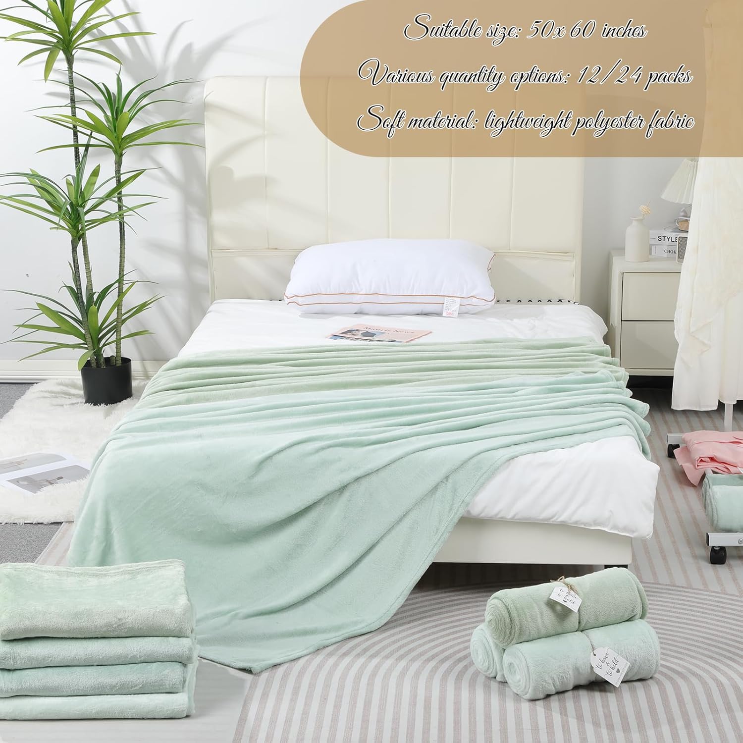 12 Pack Sage Green Flannel Throw Blankets Bulk 50 x 60 Inch with to Have to Hold Card and Rope Wedding Fleece Throw Blanket for Wedding Gifts Bed Couch Sofa Season Soft Lightweight(Sage Green) - Image 5
