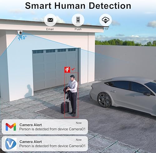 Miniatura 2 de Anpviz Cámara IP PoE de 4 MP, cámara IP de seguridad de torreta para exteriores e interiores, detección de movimiento humano AI, visión nocturna