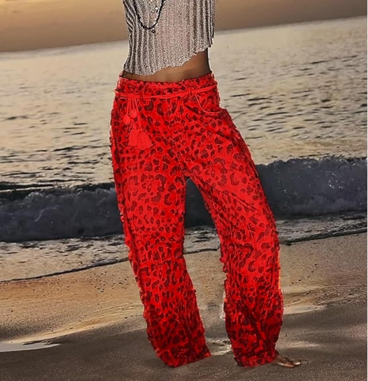 Leopard Pants Women Barrel Baggy Y2k Boyfriend Jeans Cheetah Print Jeans Mid Rise Embroidered Jean - Image 3