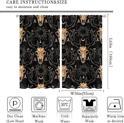 Vista 220 de Cortinas de cabeza de cabra, misteriosa cabeza de cabra malvada, calavera negra, bolsillo para barra, cortinas opacas para ventana, juego de 2