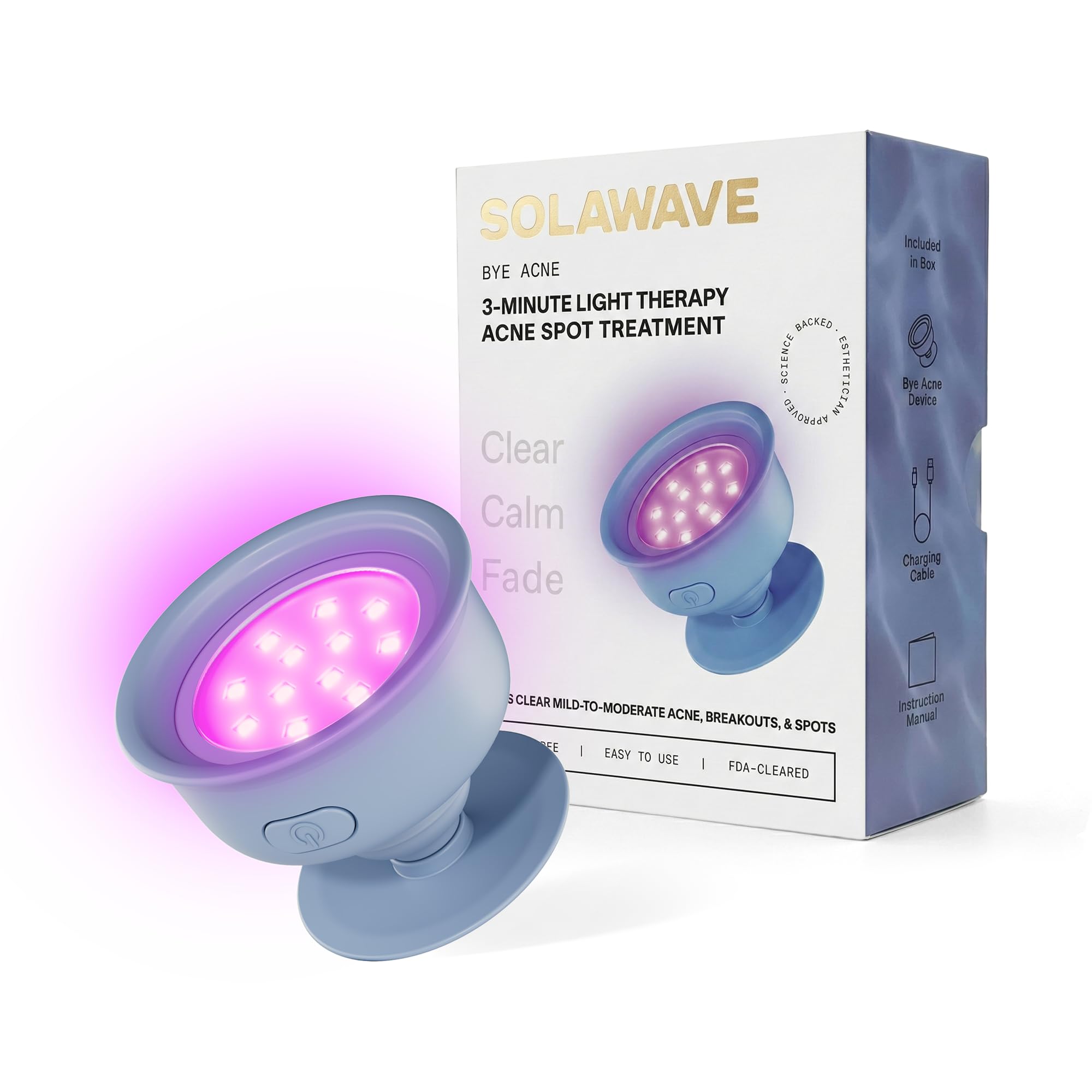 Solawave Bye Acne | Blue & Red Light Therapy Device for Face & Body | LED Face Wand Reduces Appearance of Redness, Pimples, Zits, & Blemishes | Calms