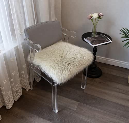 Sheepskin Chair Cushion Non-Slip Back Square Genuine Fur Chair Cover