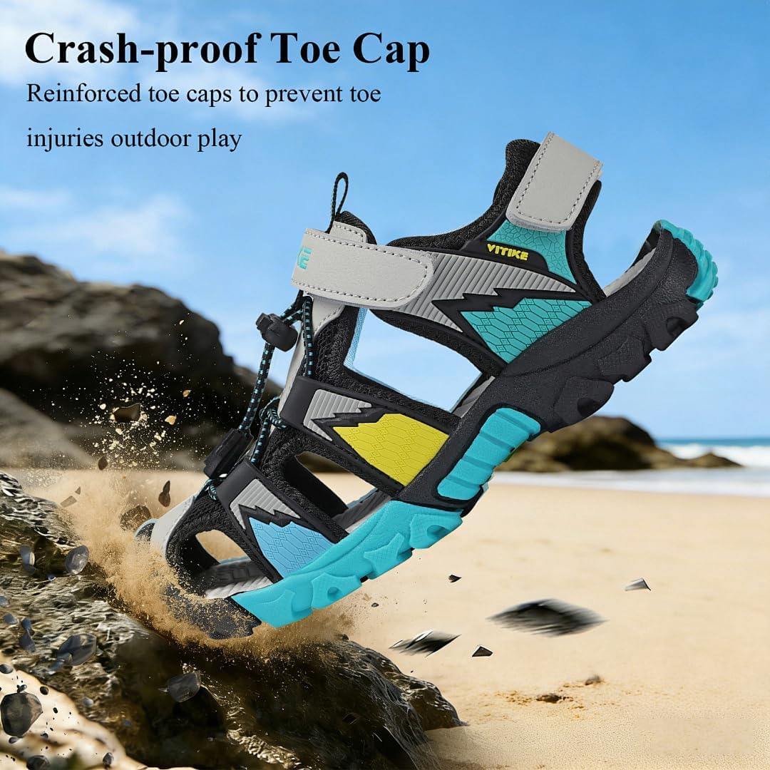 JMFCHI Boys Girls Sports Sandals Summer Kids Closed Toe Outdoor Sandals Athletic Water Shoes Sandals Child Pool Beach Sandals Quick Drying Slip Resistant