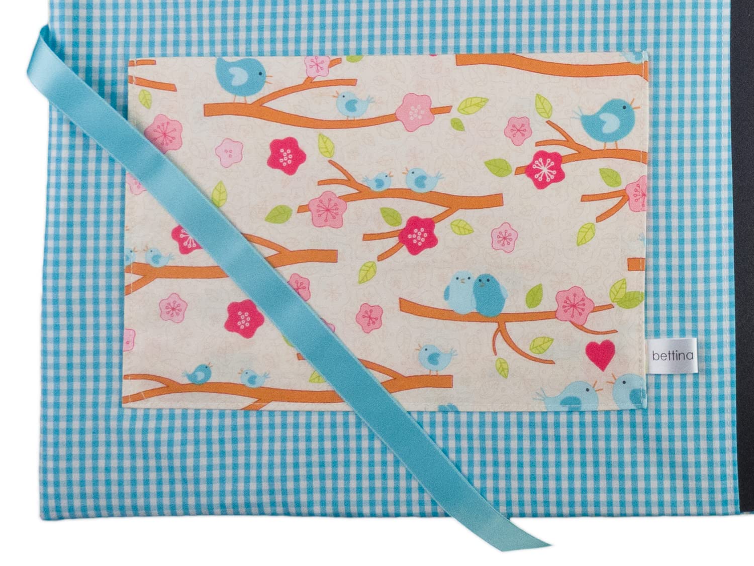 bettina bruder - Sammelmappe DIN A3 - innen 30 Sichthüllen - Lovebirds Vögel Äste creme türkis bunt - innen Vichykaro