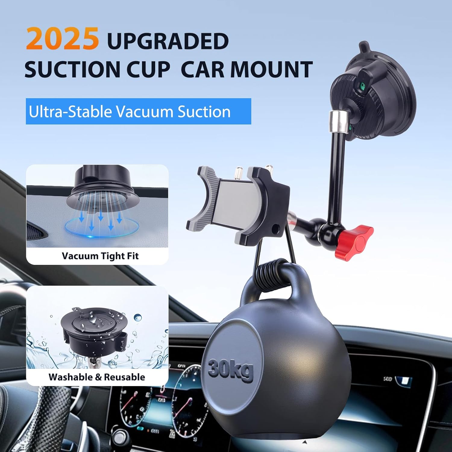 Car Phone Mount - Super Strong Suction Cup Phone Holder for Your Car, 360°Rotatable Car Phone Holder with 1/4" Screw Magic Arm, Truck Stand Compatible with iPhone 16/Samsung/Go pro (SJ004)