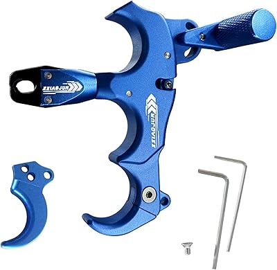 xxiaojun Composite Bow and Arrow Release, 3 or 4 Finger Hand Held Grip, Thumb Release Aluminum Alloy Assist for Compound Bow Accessory, Adjustable Sensitivity, Sports Competition. â€¦ (Blue)