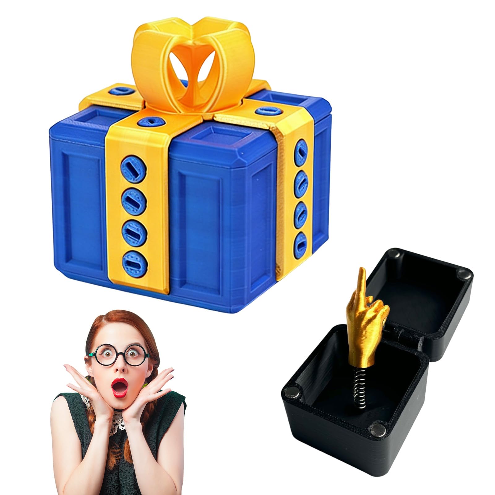 Mtbricey Middle Finger Surprise Gift Box with Screw for Adult，Blue Gold