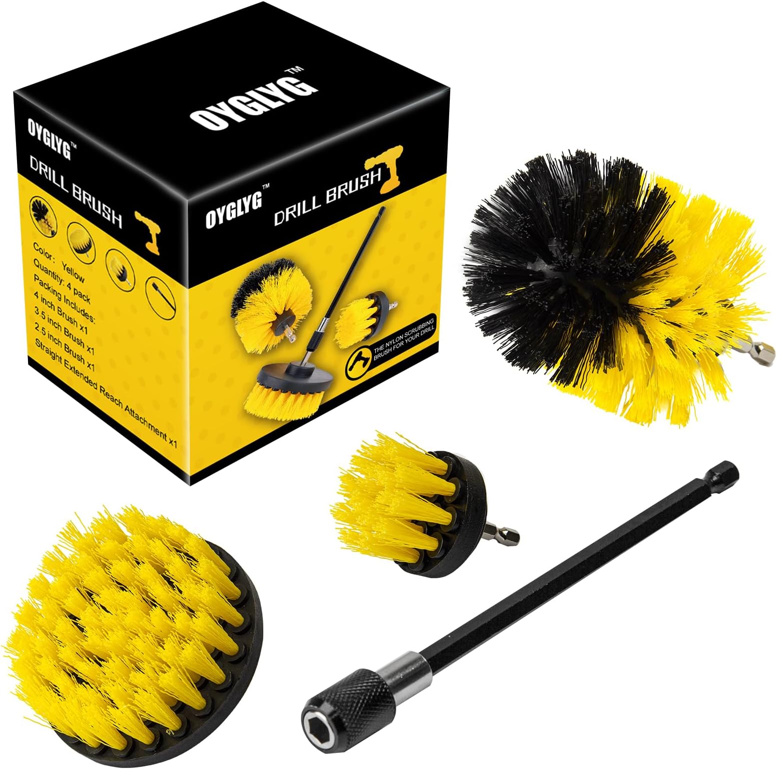 Drill Brush Attachment Set - 4 Piece Cleaning Kit for Bathroom Surfaces, Grout, Floor, Tub, Shower, Tile, Kitchen and Car - Electric Multi-Purpose Scrubber