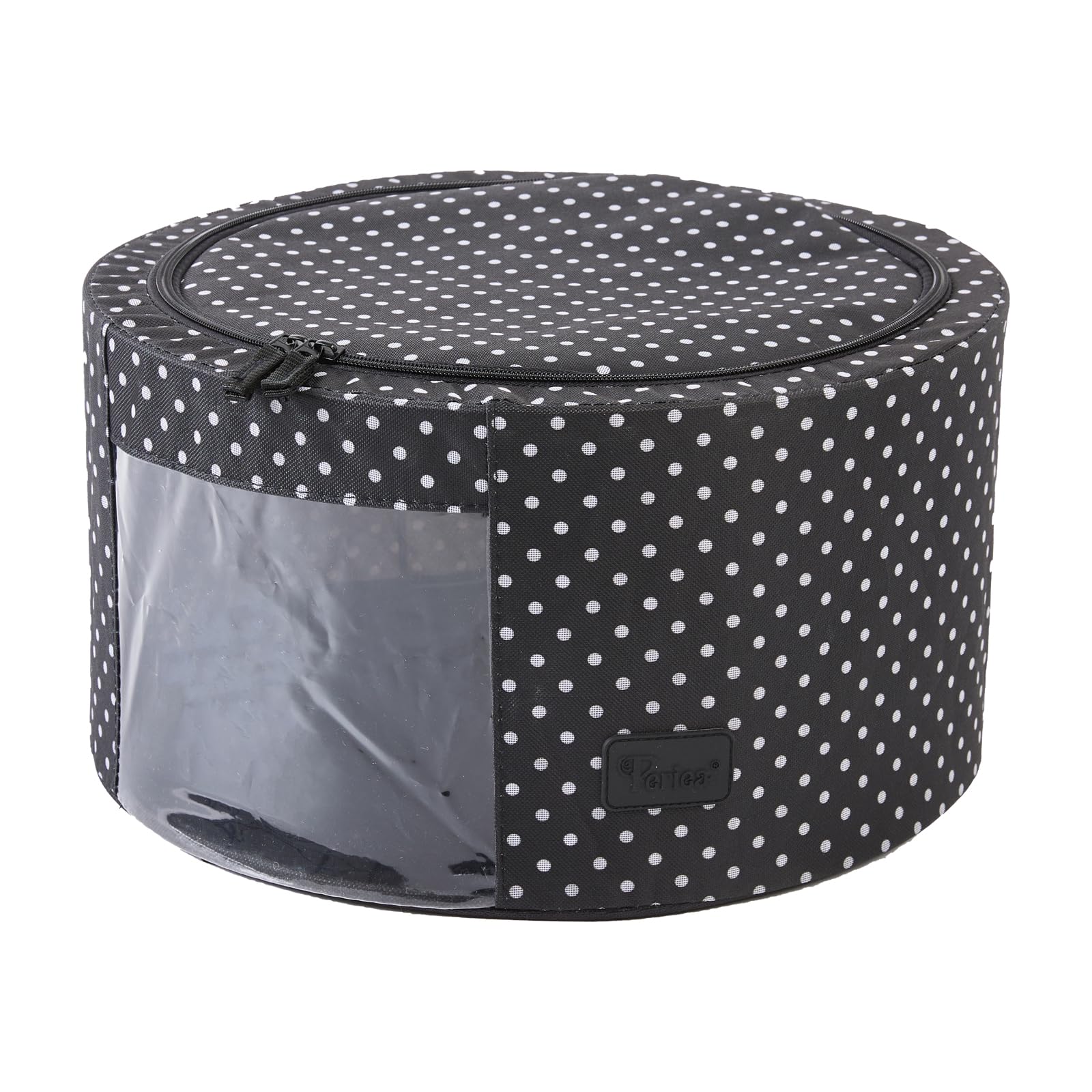 Periea 'Abby' Round Home Storage Boxes with Zip Lids, Front Window & Folding Steel Frame (Black with White Dots, Medium) — image 1