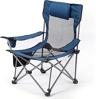 HZH Espreguiçadeira de lazer leve respirável, espreguiçadeira de jardim dobrável, espreguiçadeira com apoio de cabeça, 130 kg max, para praia, jardim, varanda, camping (Azul)