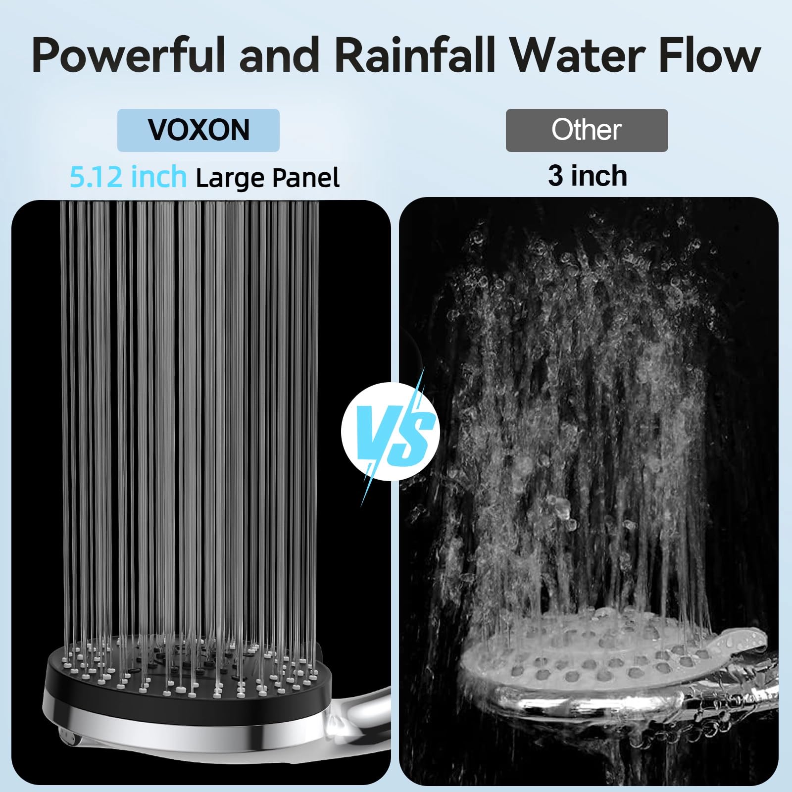VOXON Pommeau de douche haute pression avec poignée - 10 modes de douche avec tuyau de 1,5 m - Pomme de douche à économie d'eau - Buses anti-obstruction - Mode pause intégré - Pour douche, nettoyage