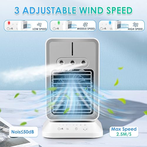 Miniatura 3 de Aire acondicionado portátil, ventilador de atomización recargable de 2000 mAh (temporizador 2-4 H), aire acondicionado de brisa fría con oscilación