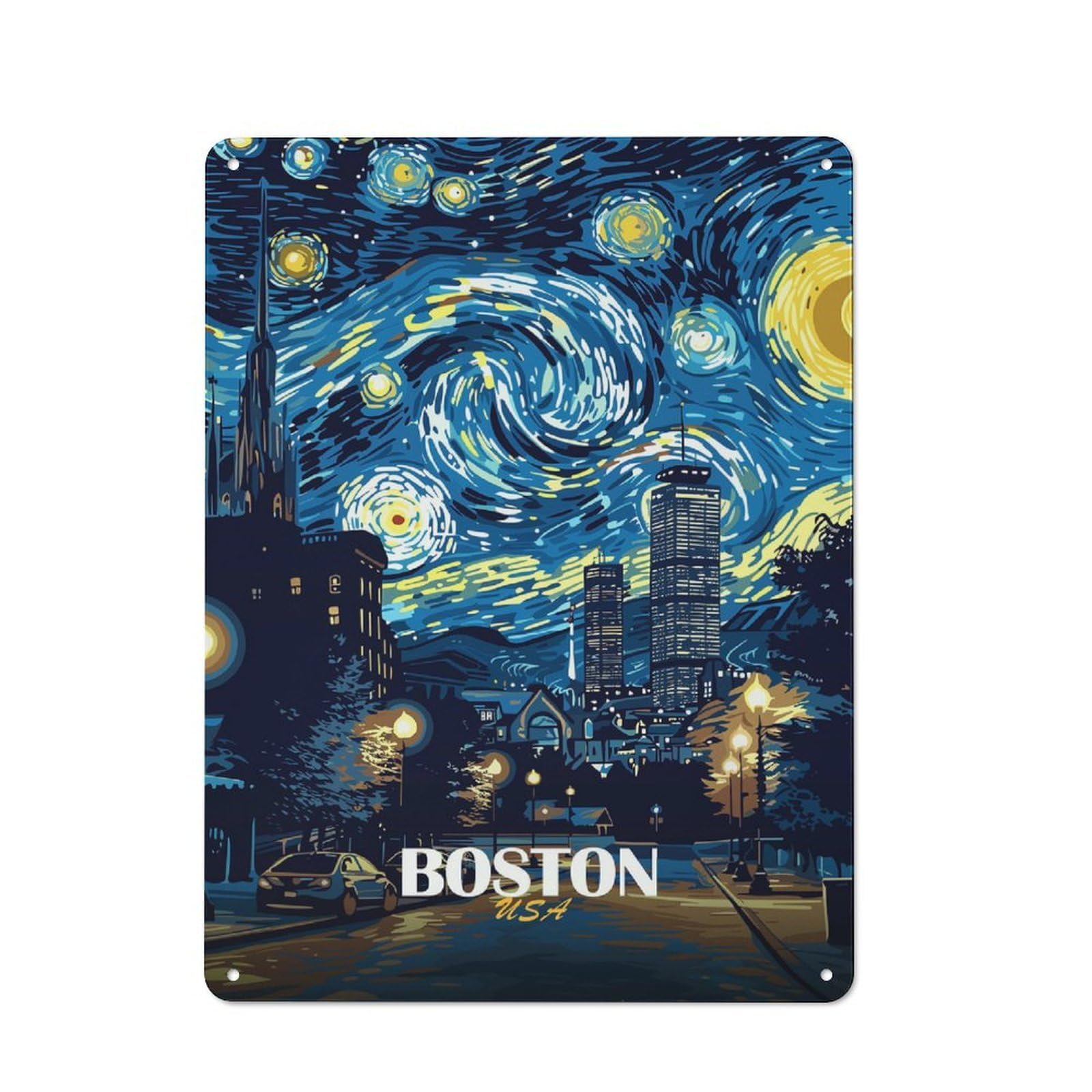 Junmoney Style-1 For Lounge Or Reading Corner, Boston Usa Starry Night Art Vintage Metal Sign 40X30cm, For Collectors Decorating Lounges And Reading Corners