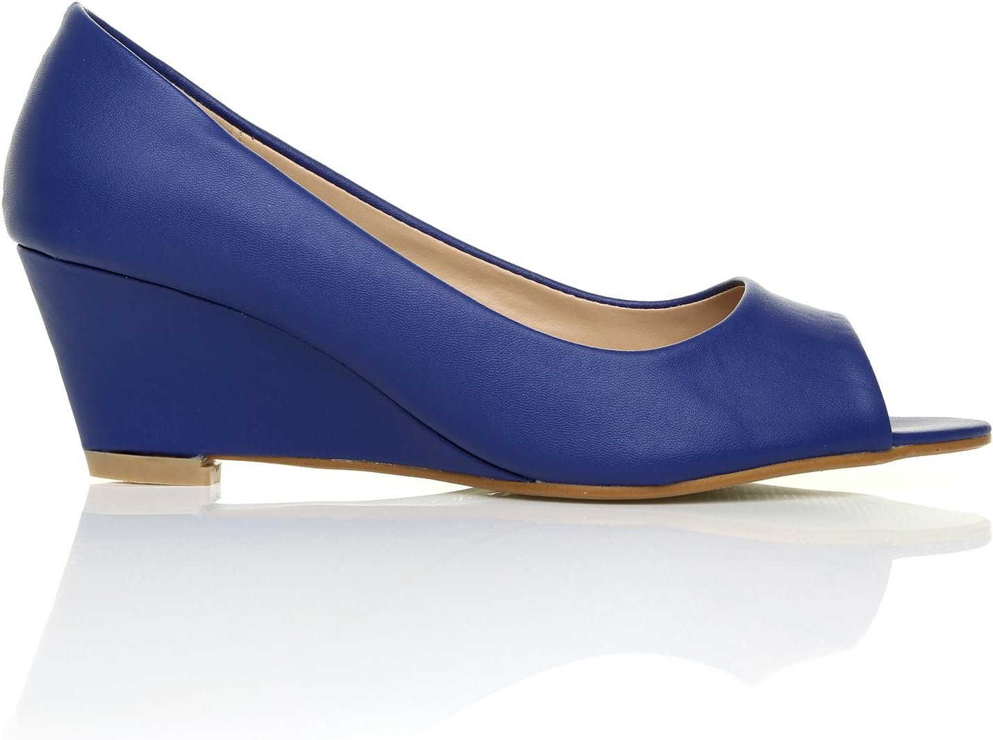 HONEY Women's PU Leather Wedge Mid Heel Navy Shoes Size 10