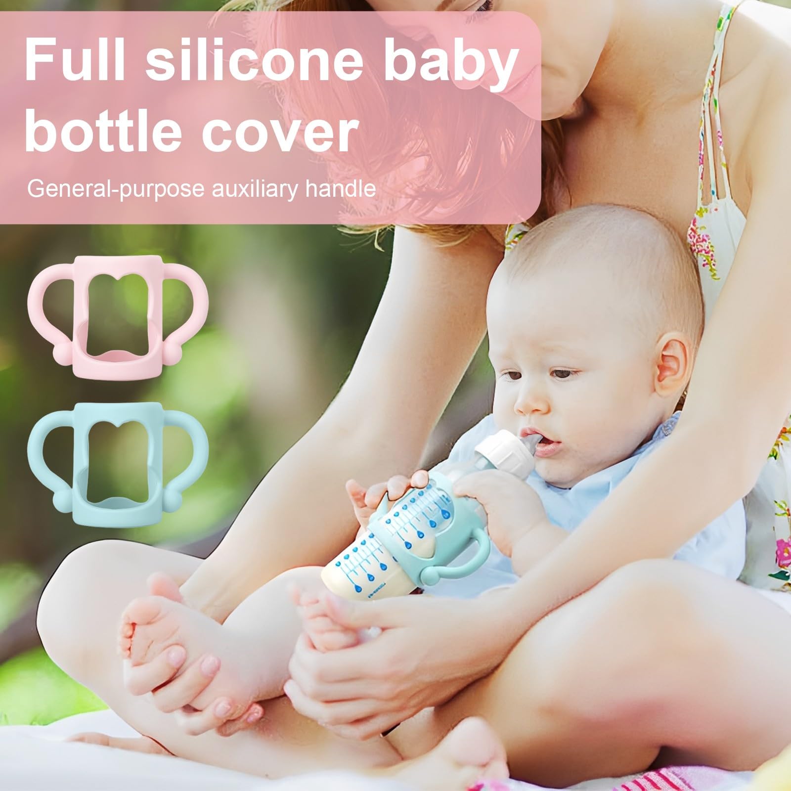 2 Pezzi Manici per Biberon, Maniglia per Bottiglia di Ampio Calibro, Impugnatura per Biberon Silicone, Baby Feeding Portaborraccia, per Biberon con Diametro Esterno Superiore a 5cm, per tenere