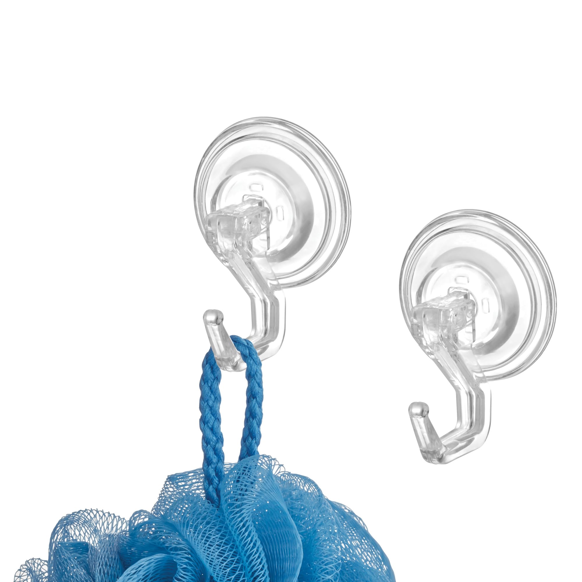 Power Lock Bathroom Suction Cup Hooks for Loofah, Towels, Sponges and More, Set of 2, Clear