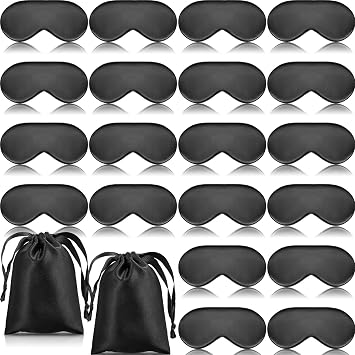 20 Pieces Silk Sleep Mask Eye Mask with Adjustable Strap, Black