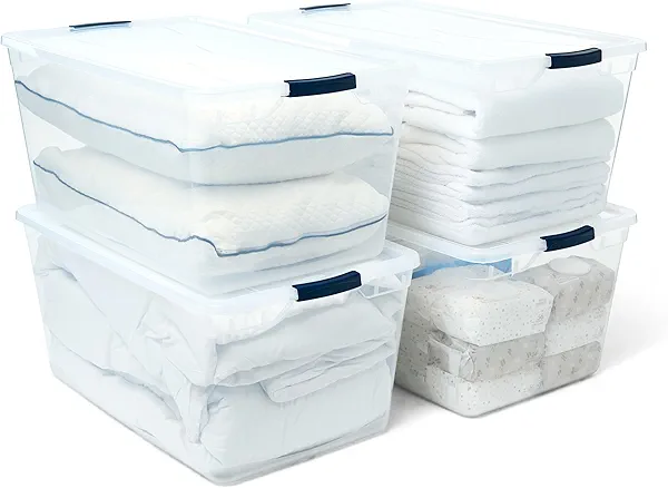 Rubbermaid Cleverstore 95 Qt Clear Storage Bins with Lids, 4-Pack, Stackable, BPA-Free, Made in USA