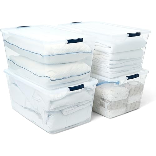 Rubbermaid Cleverstore 95 Qt Clear Storage Bins with Lids, 4-Pack, Stackable, BPA-Free, Made in USA