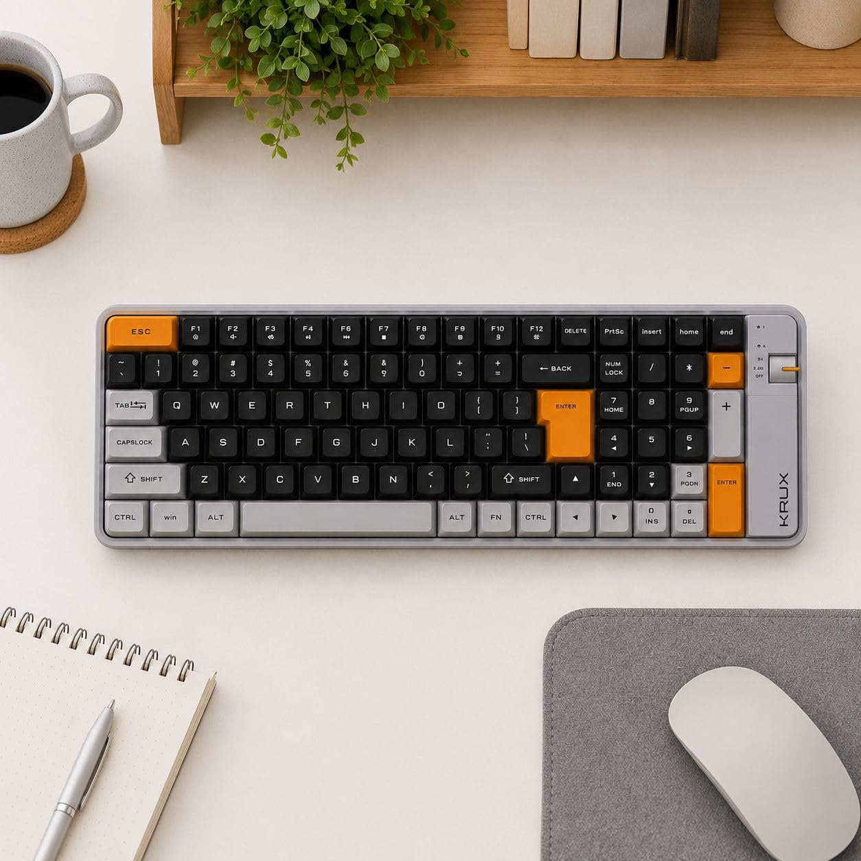 KRUX Zyro 96%, klawiatura bezprzewodowa membranowa, kompaktowa z blokiem numerycznym, Bluetooth i 2.4 GHz, USB-C ładowanie, cicha praca, 100 klawiszy, do pracy biurowej i domu