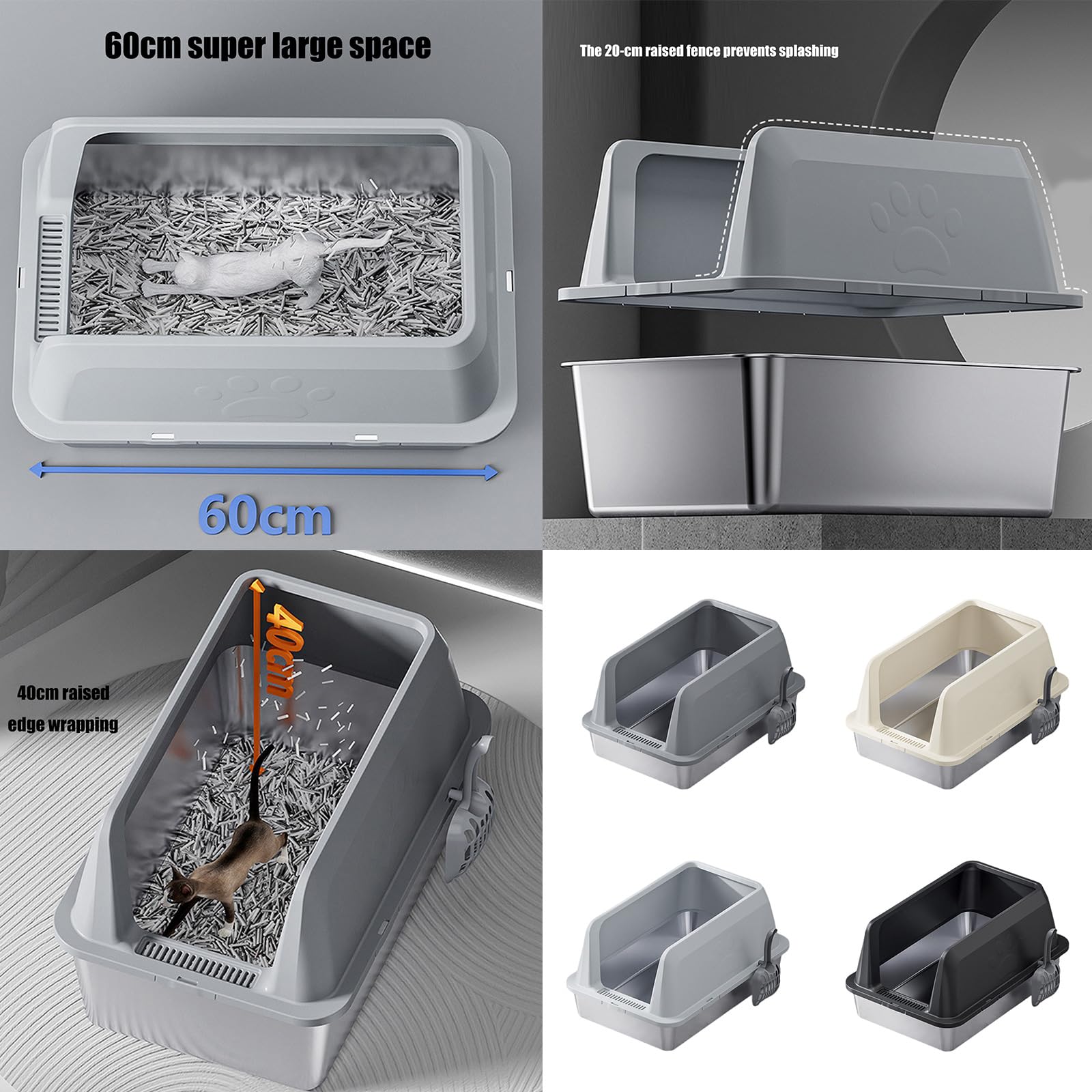 Lettiera per gatti in acciaio inox con design a spruzzi, facile da usare, per interni e WC di casa