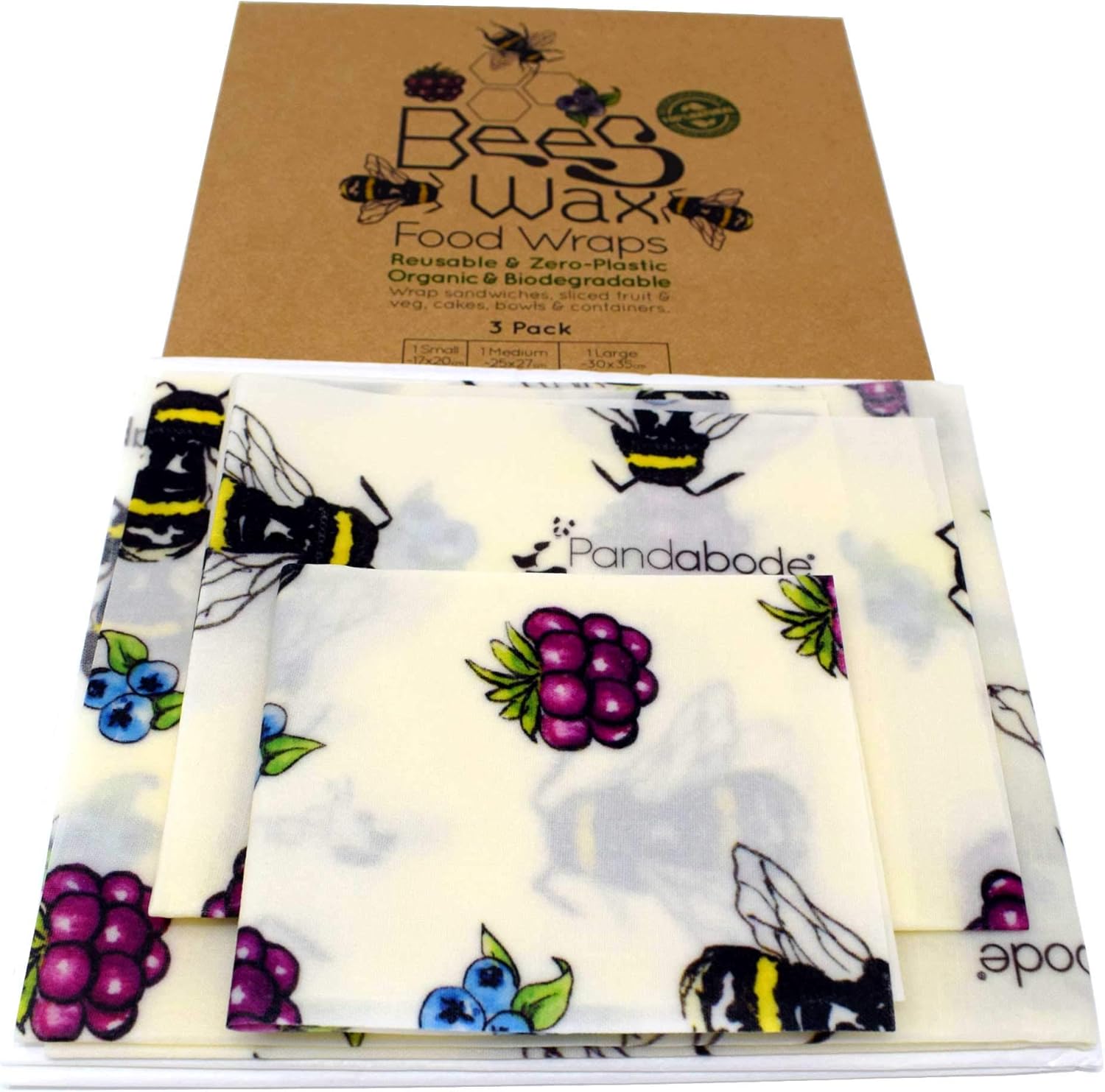Set of 3 Beeswax Food Wraps by Pandabode™ an Organic, Eco Friendly
