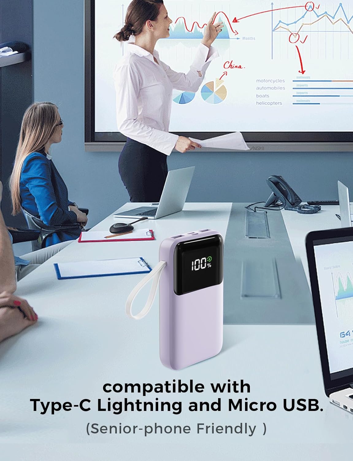 HELLEE N18 Portable Charger held in a hand against an airplane window, indicating it is safe for air travel