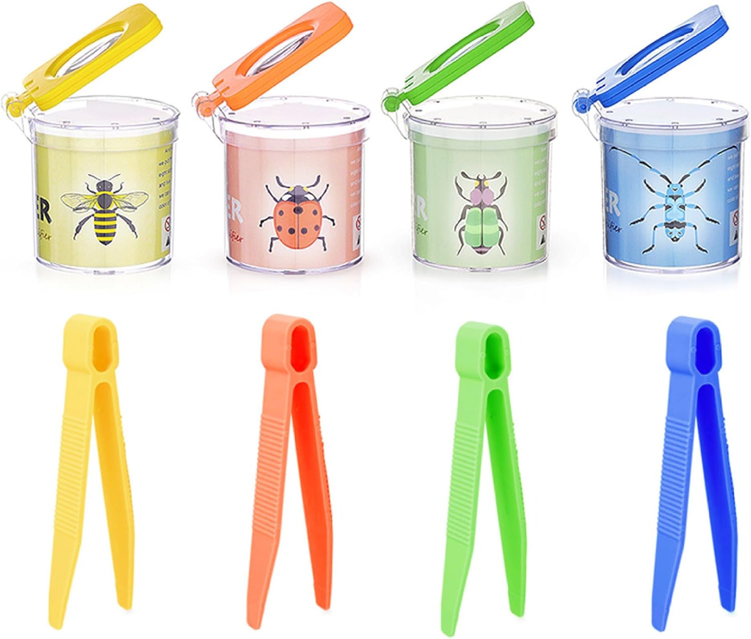 4 PCS Bug Catcher for Kids Magnifier Kids Bug Catching Kit with Tweezers Multi-Color Insect Cage Collection Kit for Children Science Nature Exploration