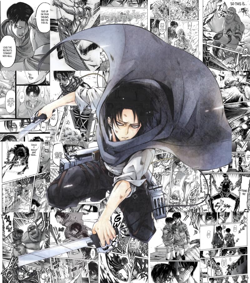 Image of Moment Prints Levi Manga Collage Poster Set 2 - Set of 20, 210 mm x 297 mm, 300 GSM Paper, Levi Posters, Levi Ackerman Poster (Levi Manga 1) - Glue Dots Included, Cardstock