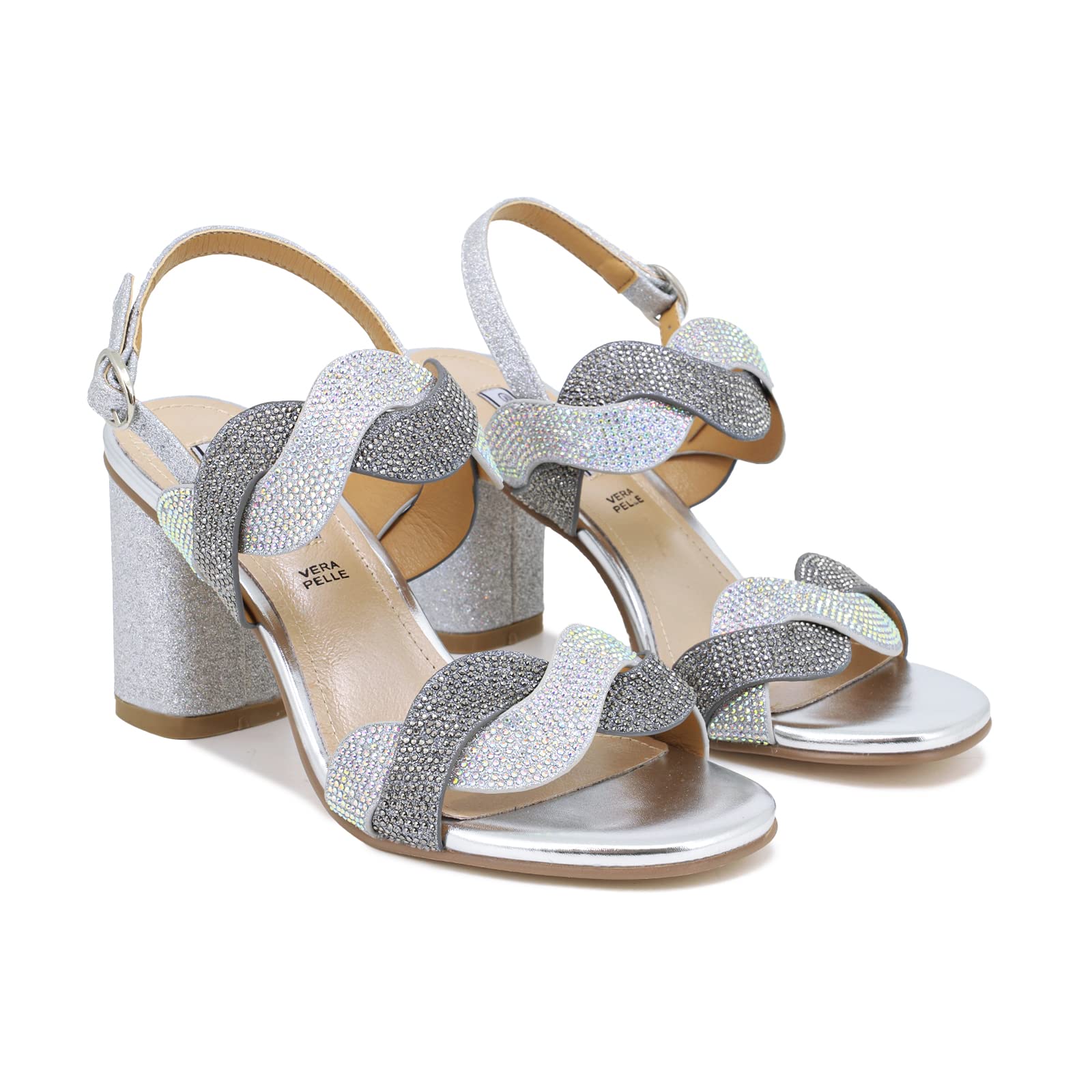 QUEEN HELENA Sandali Eleganti con Tacco Medio Largo con Strass Donna ZM9010