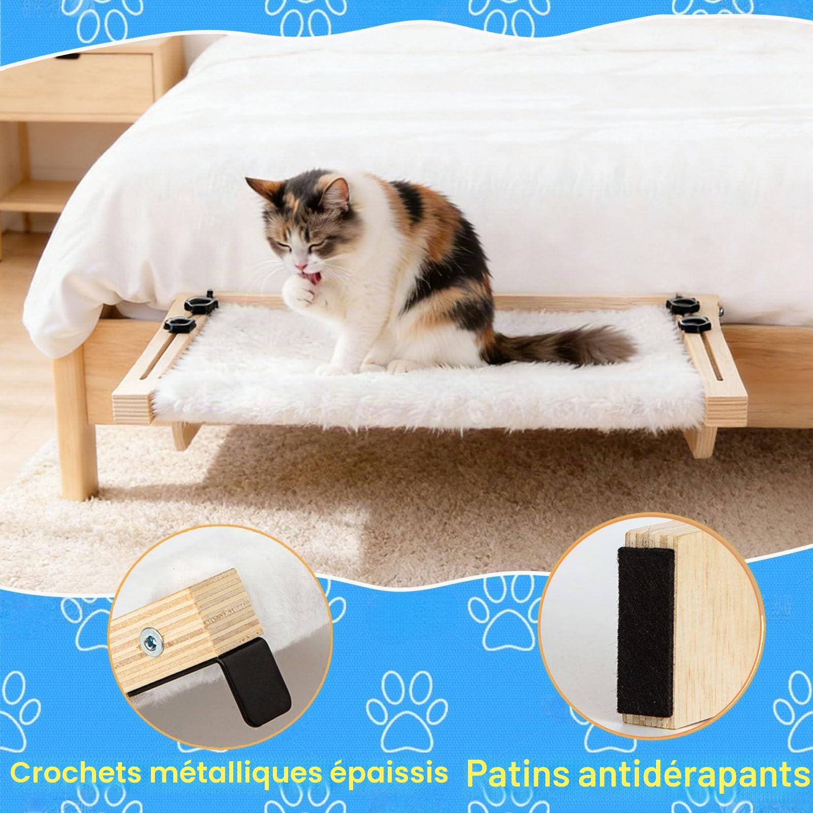 Hamac Radiateur Chat, Hamac Chat Fenetre en Bois, Coussin Chauffant Suspendu, Coussin Chauffant De Rebord de Fenêtre, Accessoire D'IntéRieur