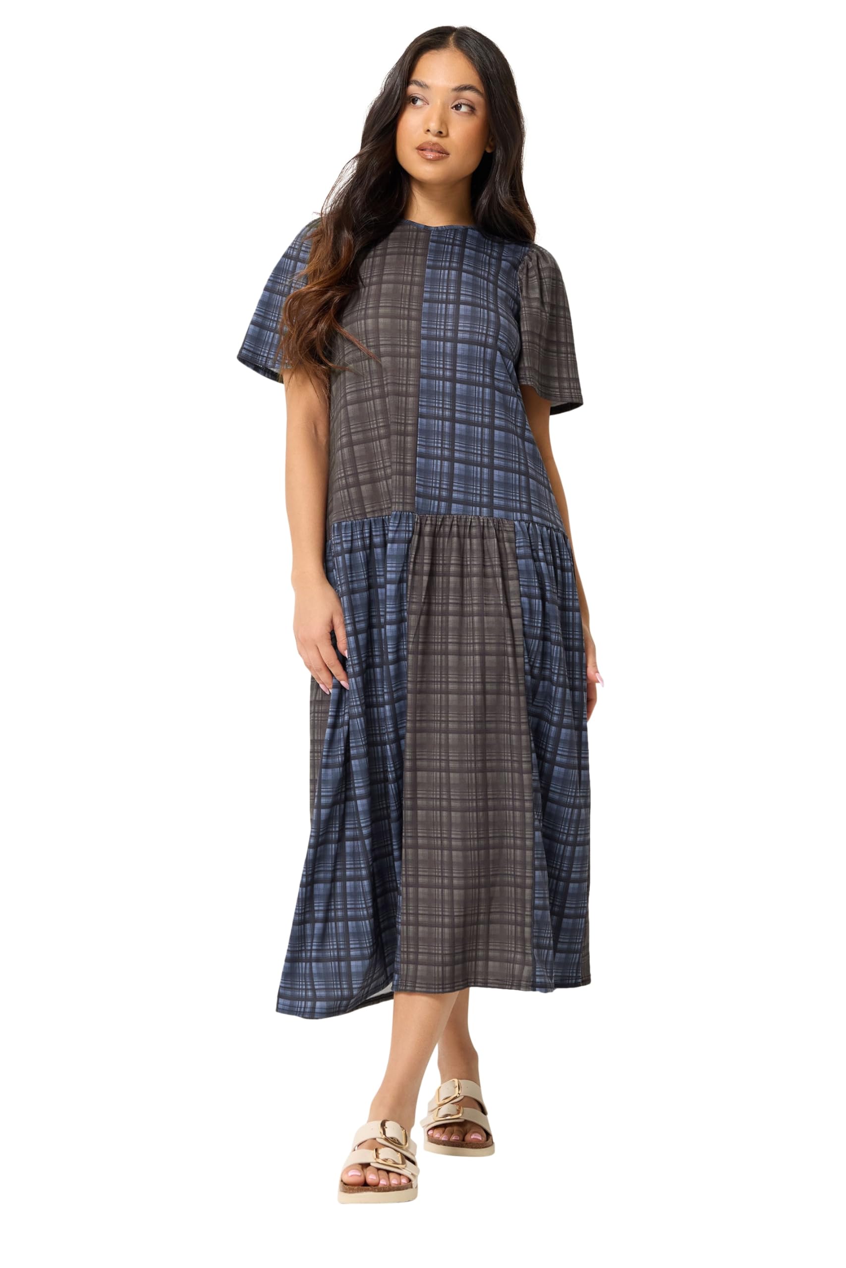 Pixiegirl Women's Mid Navy Petite Check Midi Dress In | Size: 18