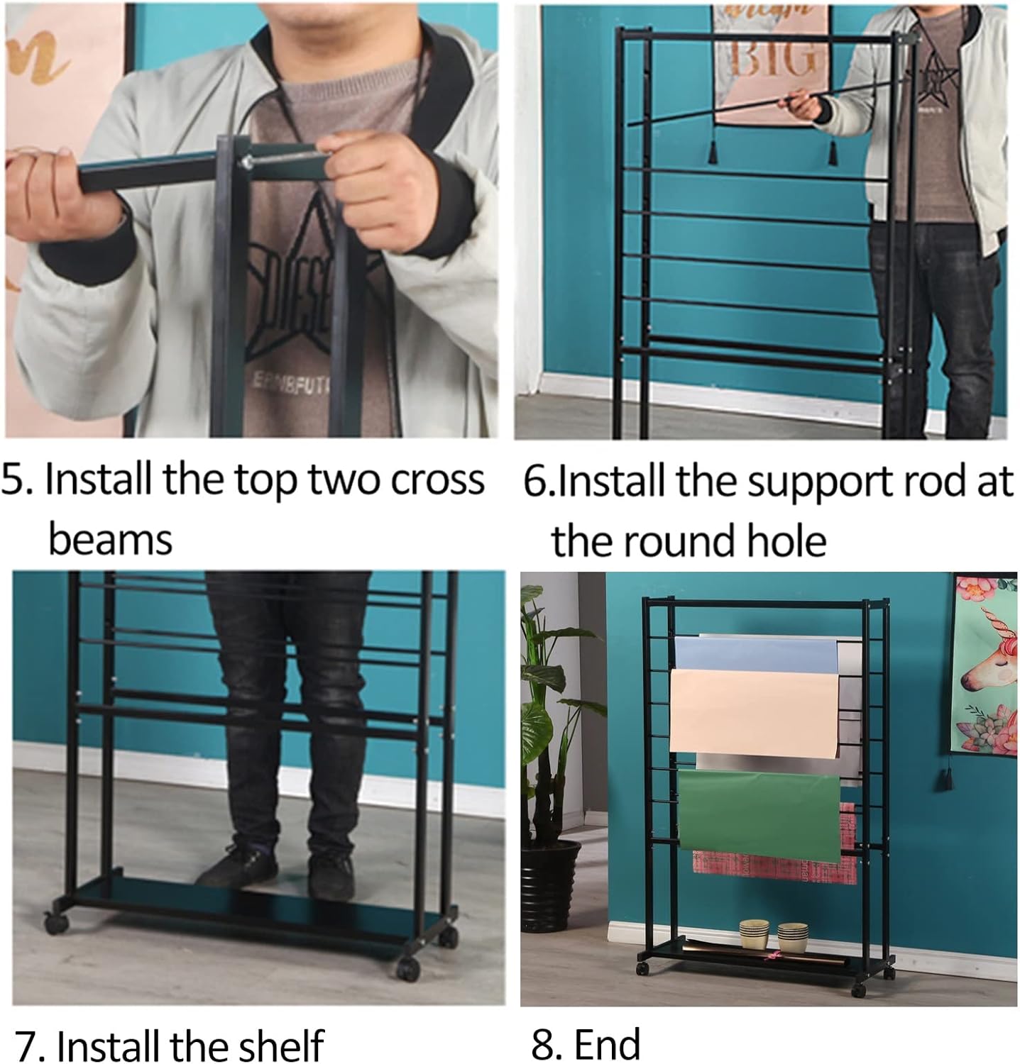 Heavy Duty Sewing/Satin Ribbon Rack Roll Dispenser,Floor Wrapping Paper Storage Holder with Wheels, Commercial Space-Saving Scarf Organizer Display Stand(Black)