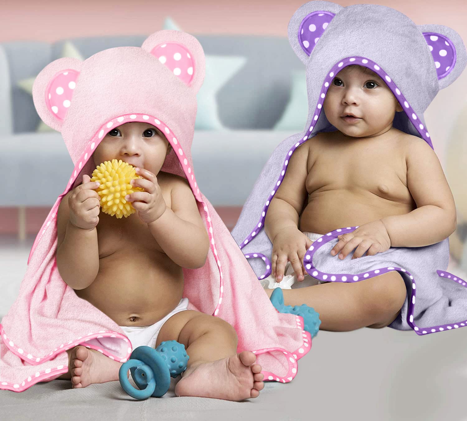 ZEYUMEE - Juego de 2 toallas de bebé con capucha de viscosa de bambú, color morado y rosa, lujosas, grandes y superabsorbentes, 30 x 30 pulgadas, suaves y adecuadas para bebés, niños pequeños y niños