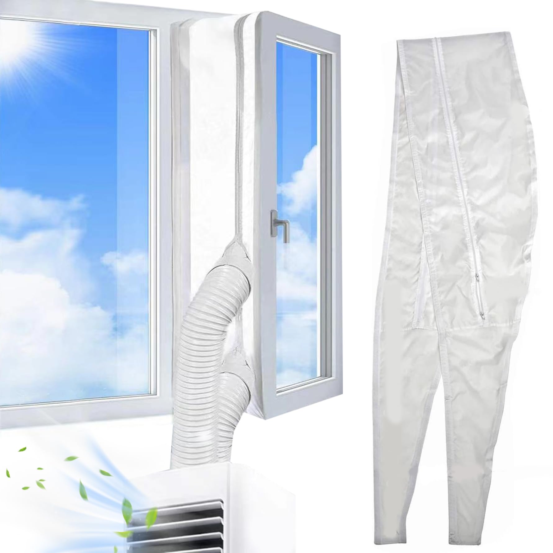 Sjfbebsy 157inch Waterproof Air Conditioner Window Seal, AC Window Kit with Zip & Adhesive Fastener, Easy Install for Portable AC Tumble Dryer