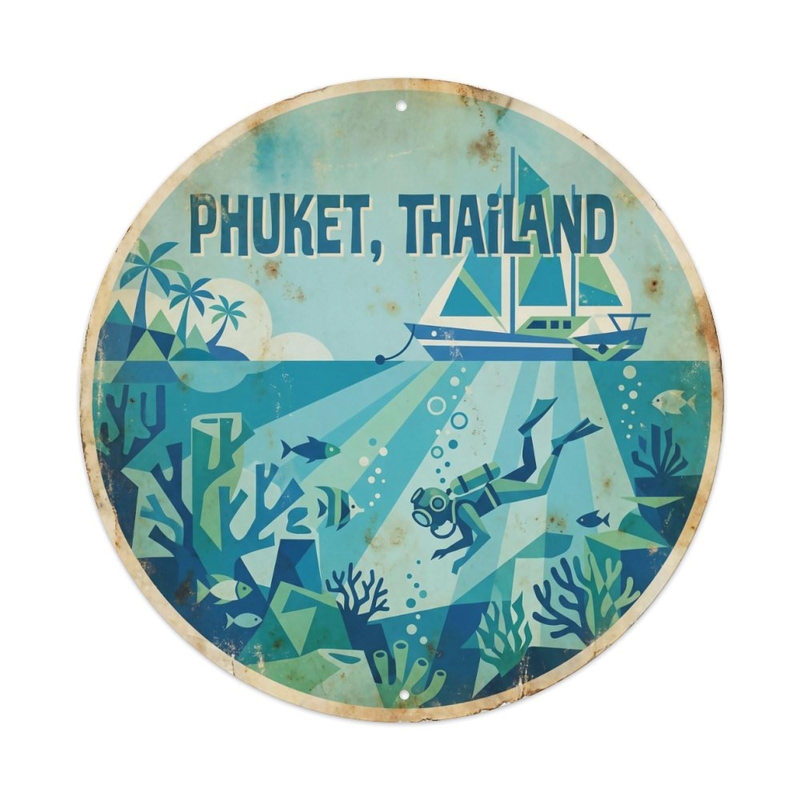 Odgynaw 8X8inch(20X20cm) Phuket Racha Island Beach Destination Tropical Shore Metal Tin Sign