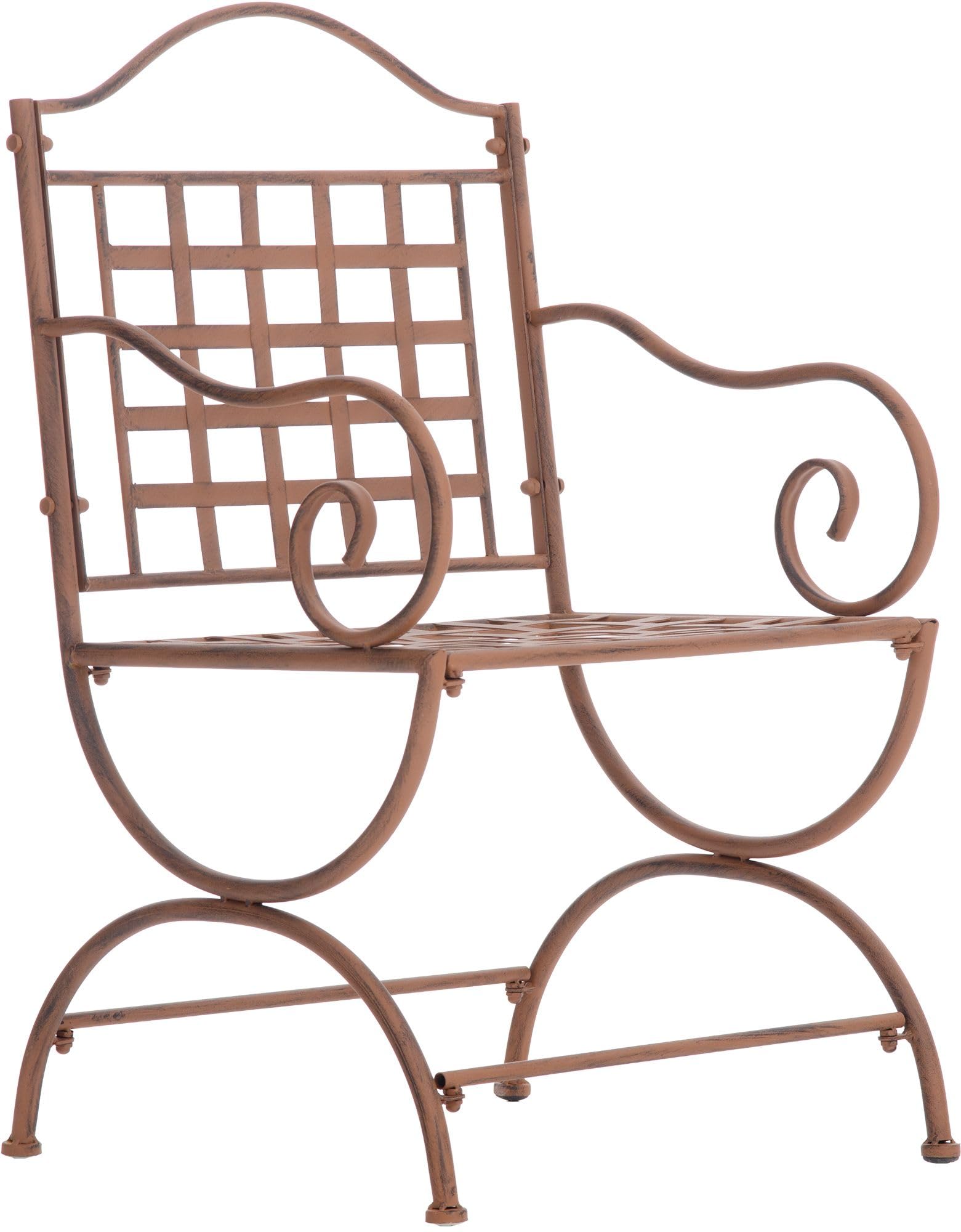 CLP Silla de Jardín Lotta de Metal, Hecha a Mano Estilo Art Nouveau, con Reposabrazos y Refuerzos, Hierro Antiguo, Robusta para Terraza y Jardín, Color:Antiguo marrón