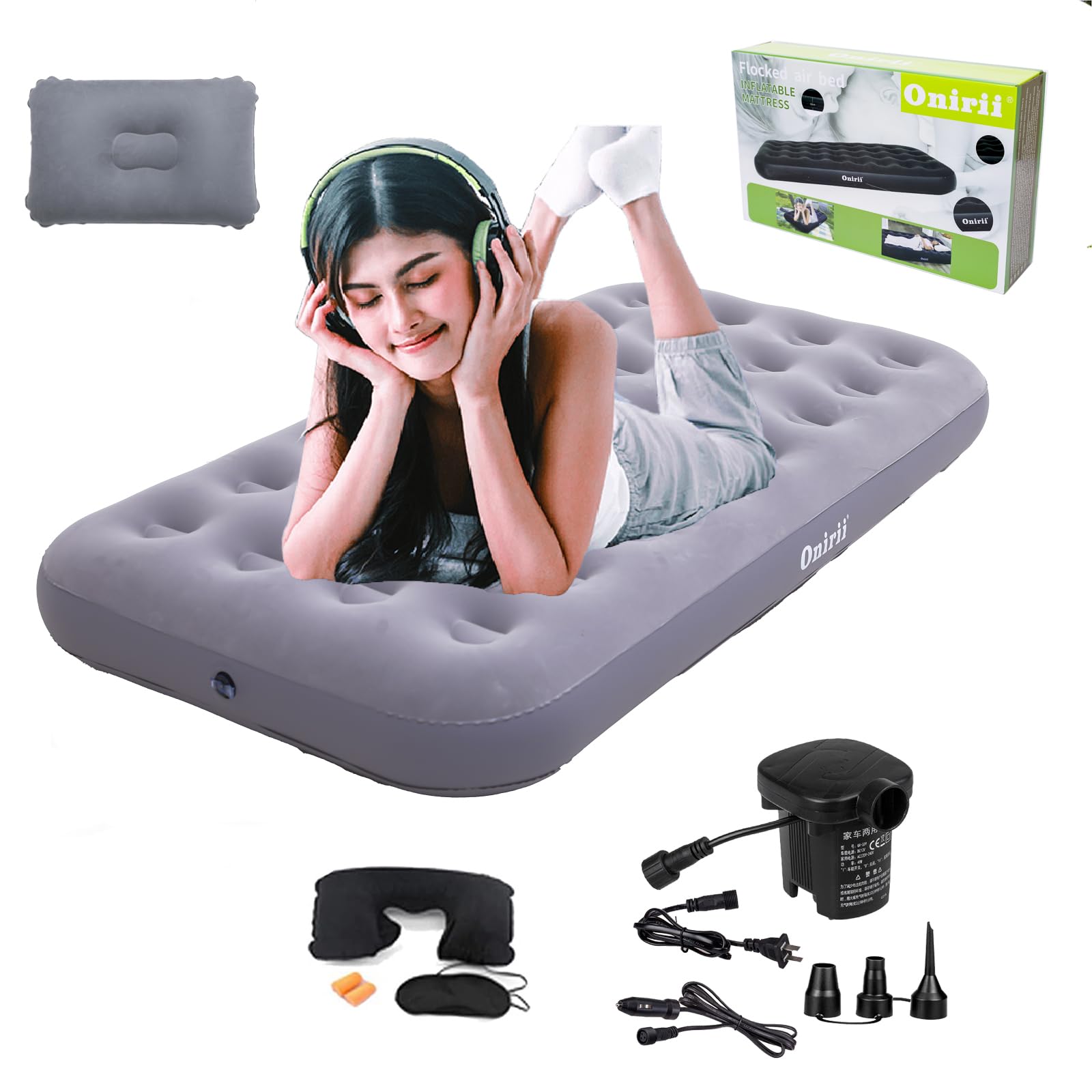 Onirii Twin Size Single Camping Air Mattress Bed with Air Pump