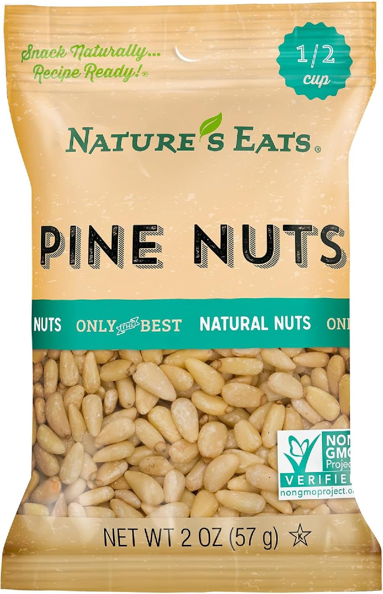 Nature’s Eats Pine Nuts 2 oz - 100% Natural Whole Raw Pine Nuts - Unsalted Healthy Snack - Keto Vegan Gluten Free Pesto Ingredient - Fresh Non-GMO Kosher Certified Cooking & Baking Nuts